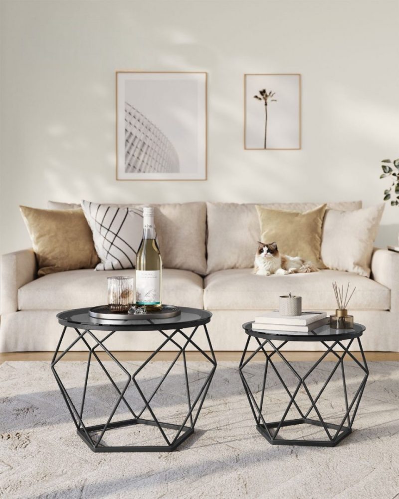 Set de 2 mesas auxiliares modernas con tablero extraíble, gris - Imagen 4