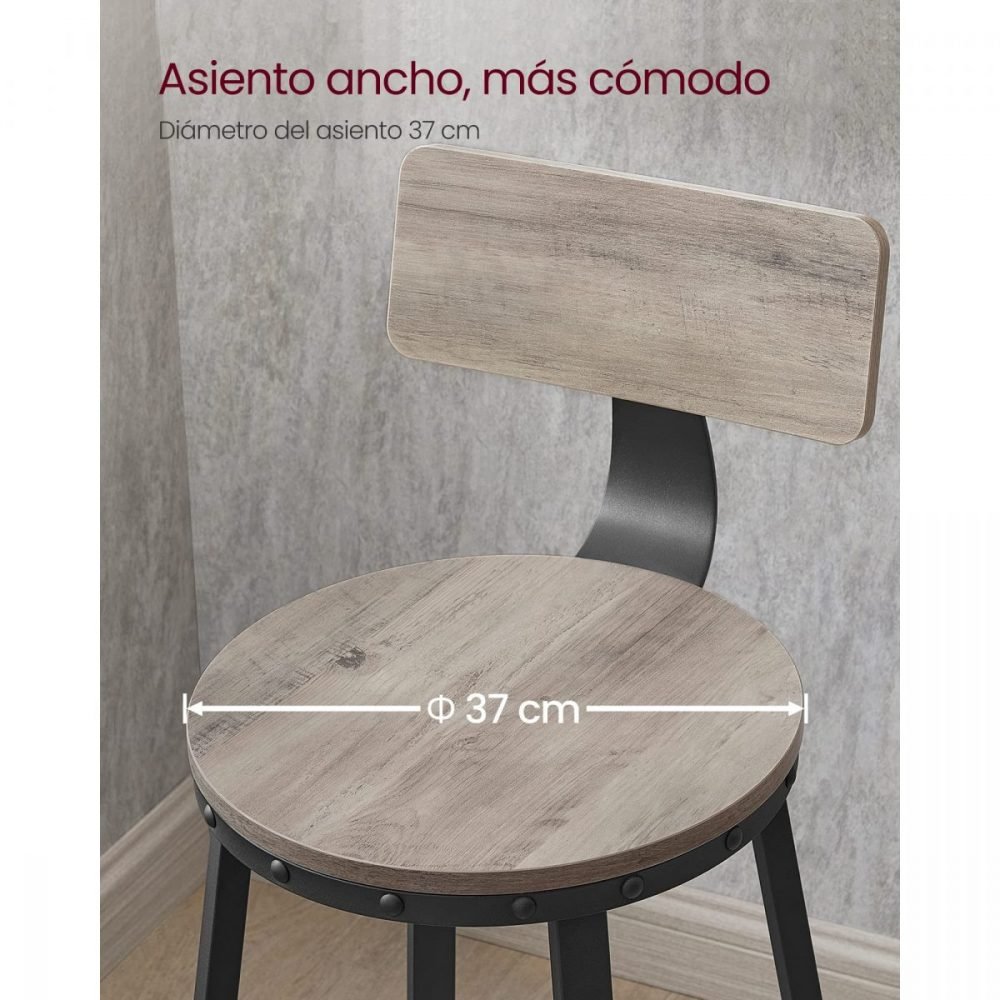 Juego de 2 taburetes altos de cocina, estilo industrial, greige - Imagen 6
