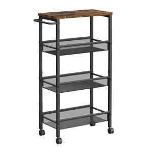 Carro cocina estrecho 4 niveles, ruedas, negro