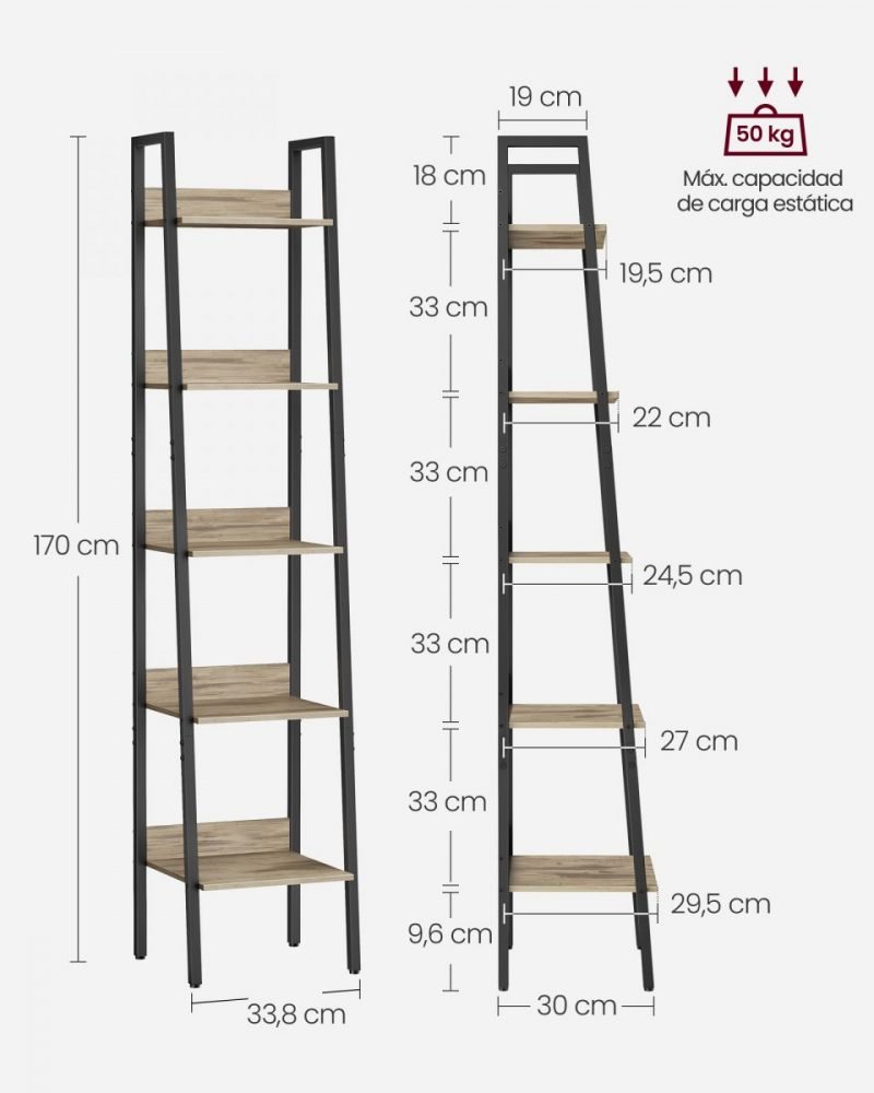 Estantería escalera estrecha de 5 niveles, estilo industrial - Imagen 6