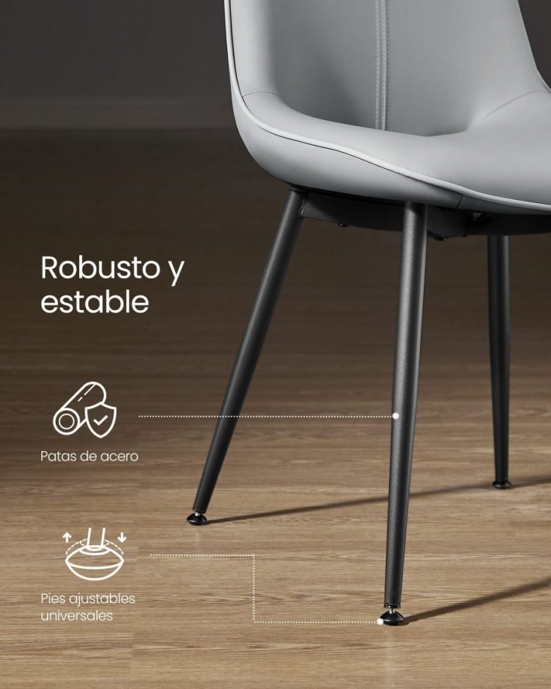 Juego 2 sillas comedor tapizado, respaldo curvo, patas acero, gris paloma - Imagen 6
