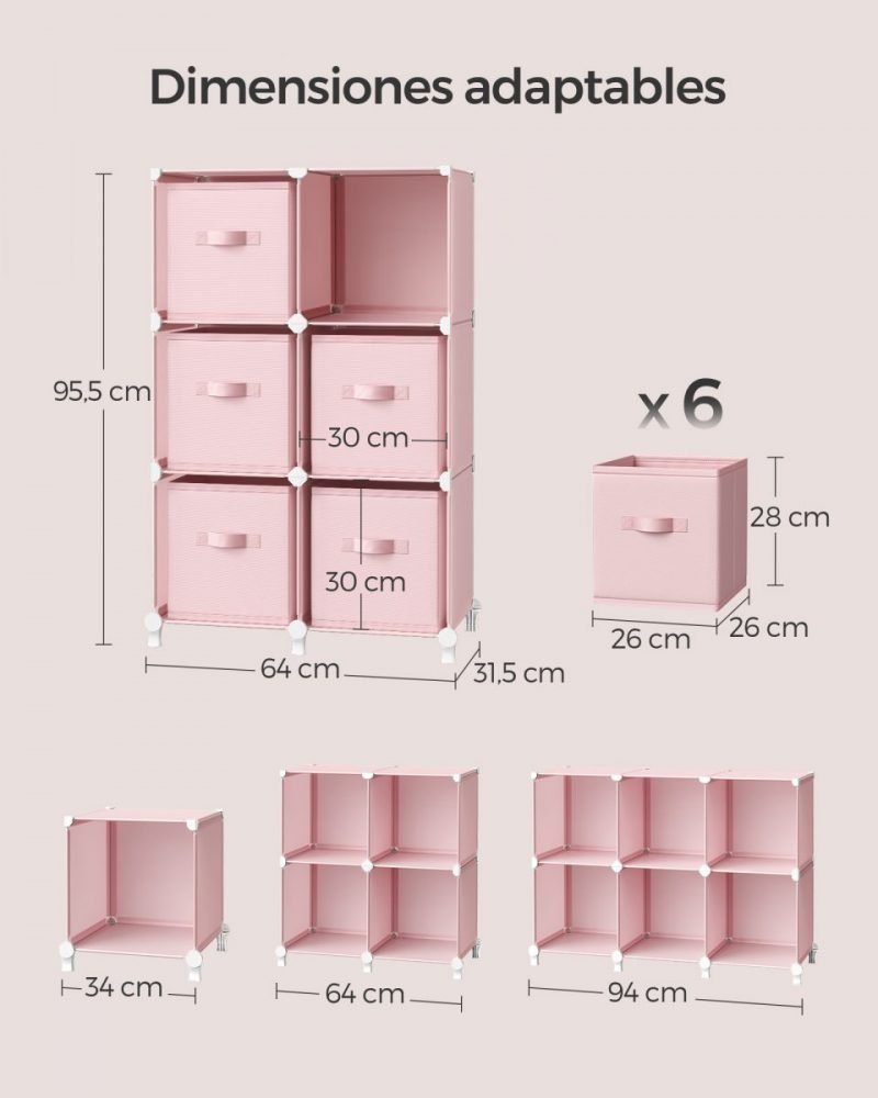 Estantería modular 6 compartimentos, rosa - Imagen 7