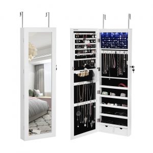 Espejo joyero con luz led, organizador montado en pared o puerta