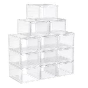 Juego de 12 cajas de zapatos apilables, plástico, blanco