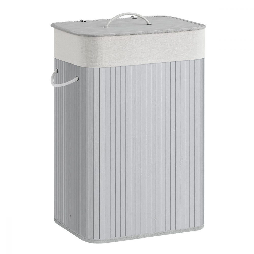 Cesto de ropa sucia de bambú con 3 asas, color gris