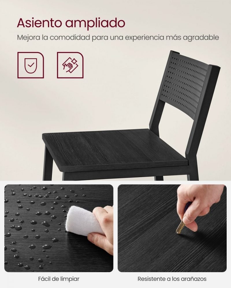 Juego 2 taburetes bar altos, cocina, comedor, gris antracita - Imagen 6