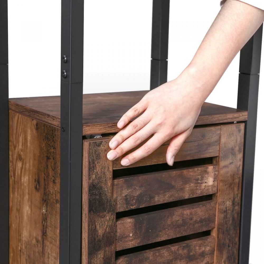 Armario de baño multifuncional, marrón rústico, 2 cajones - Imagen 7