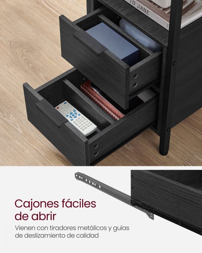 Mesa auxiliar multifuncional con multienchufe, 2 cajones, gris ahumado - Imagen 5