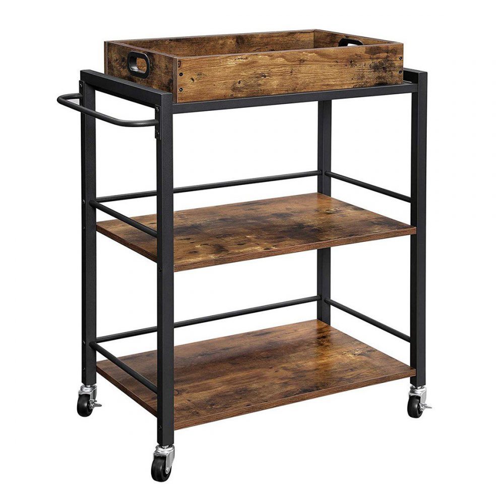 Carro de cocina multifuncional con bandeja extraíble, marrón - Imagen 3