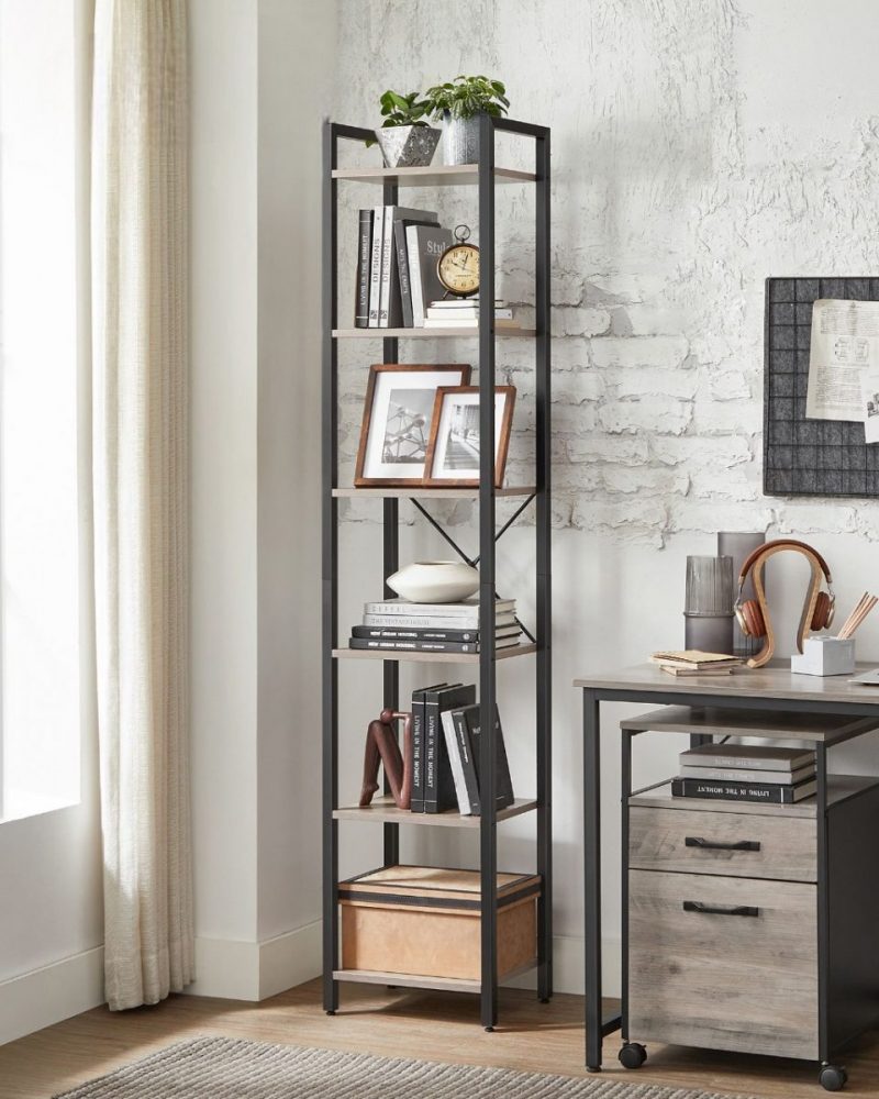 Estantería de 6 niveles multifuncional, librería espaciosa, greige - Imagen 2