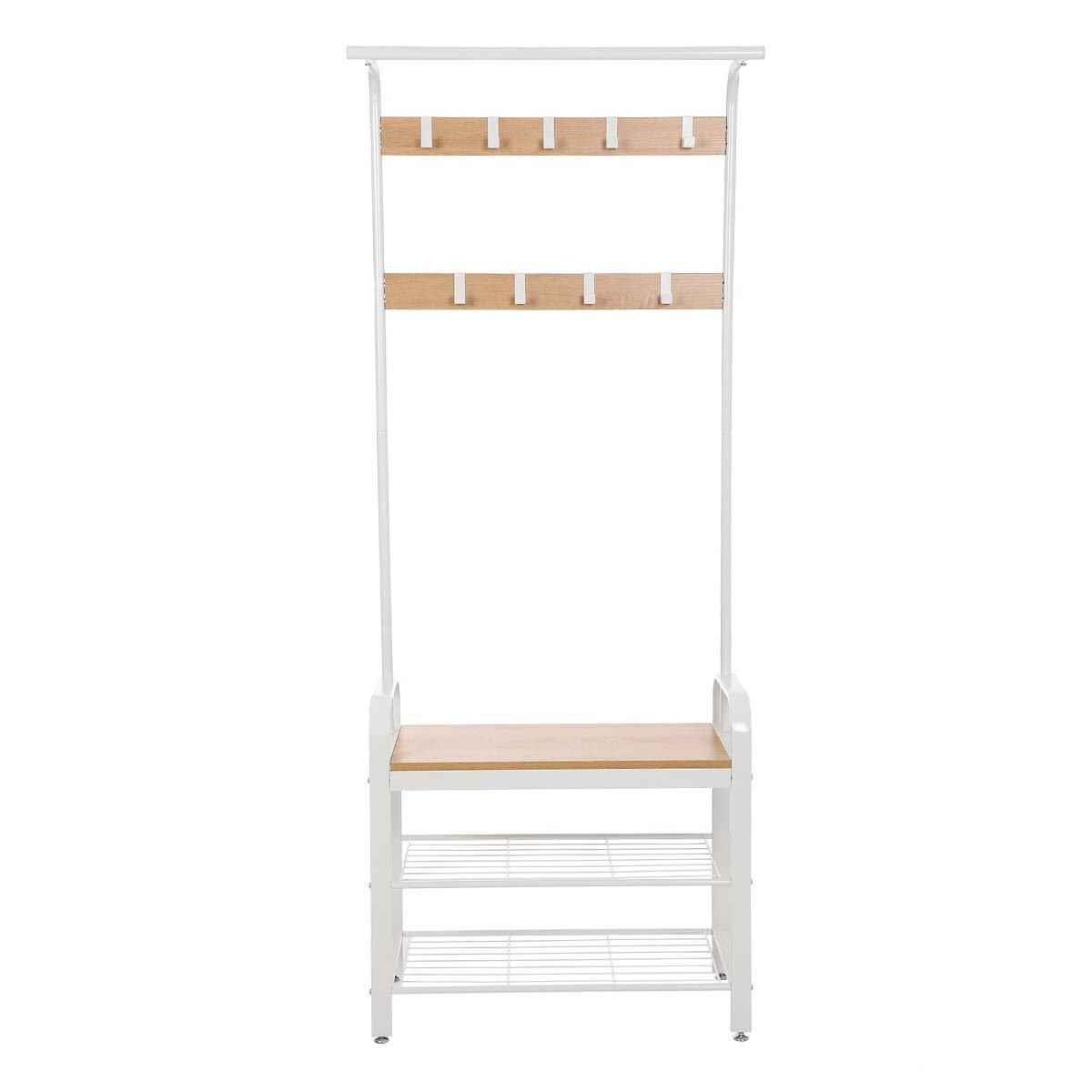 Perchero metálico con zapatero integrado, espacio de almacenaje, blanco - Imagen 4