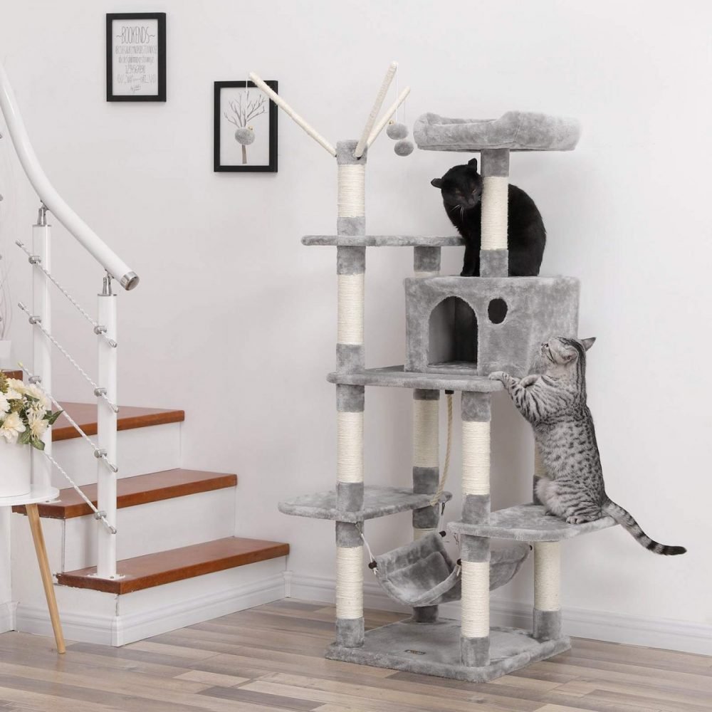 Árbol para gatos rascador, nidos, hamaca, plataformas, 154 cm, gris claro - Imagen 5