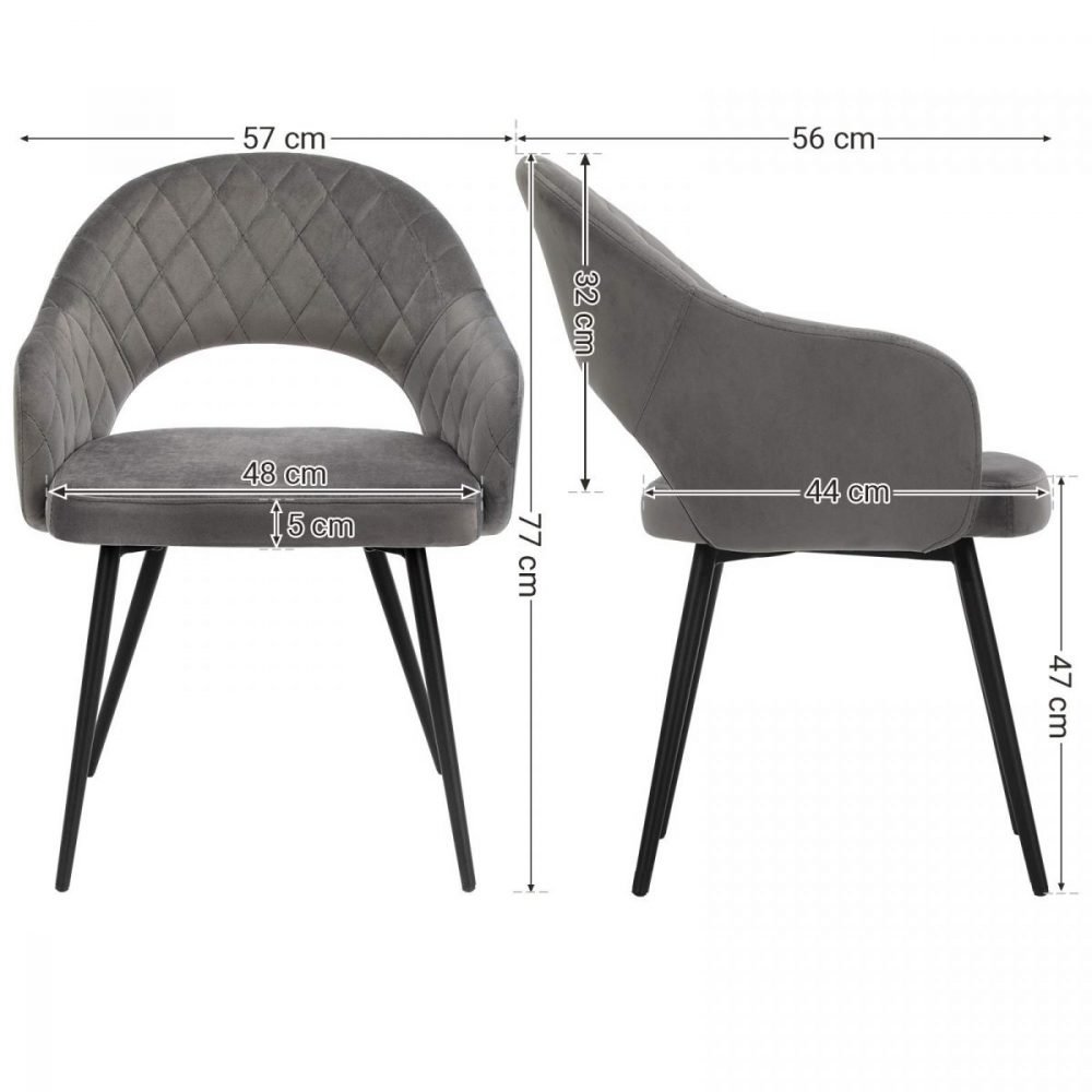 Silla de comedor de terciopelo gris, acolchada, con reposabrazos y patas - Imagen 2