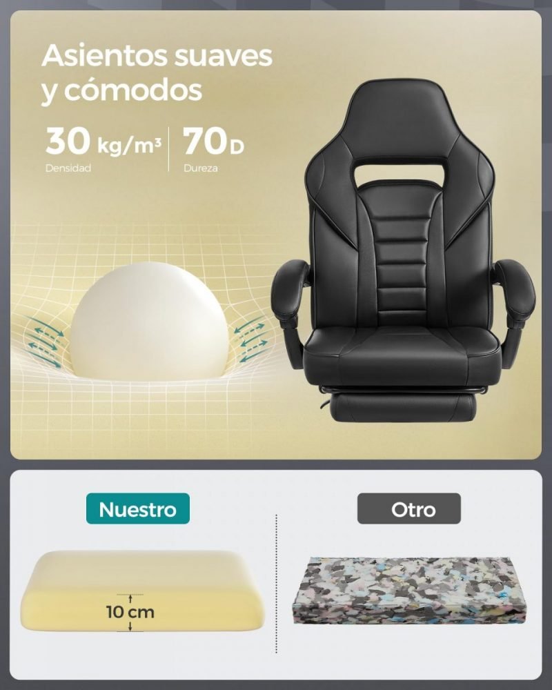 Silla oficina ergonómica, reposapiés extensible, negro tinta - Imagen 5