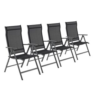 Sillas jardín plegables, 4 unidades, aluminio, negro