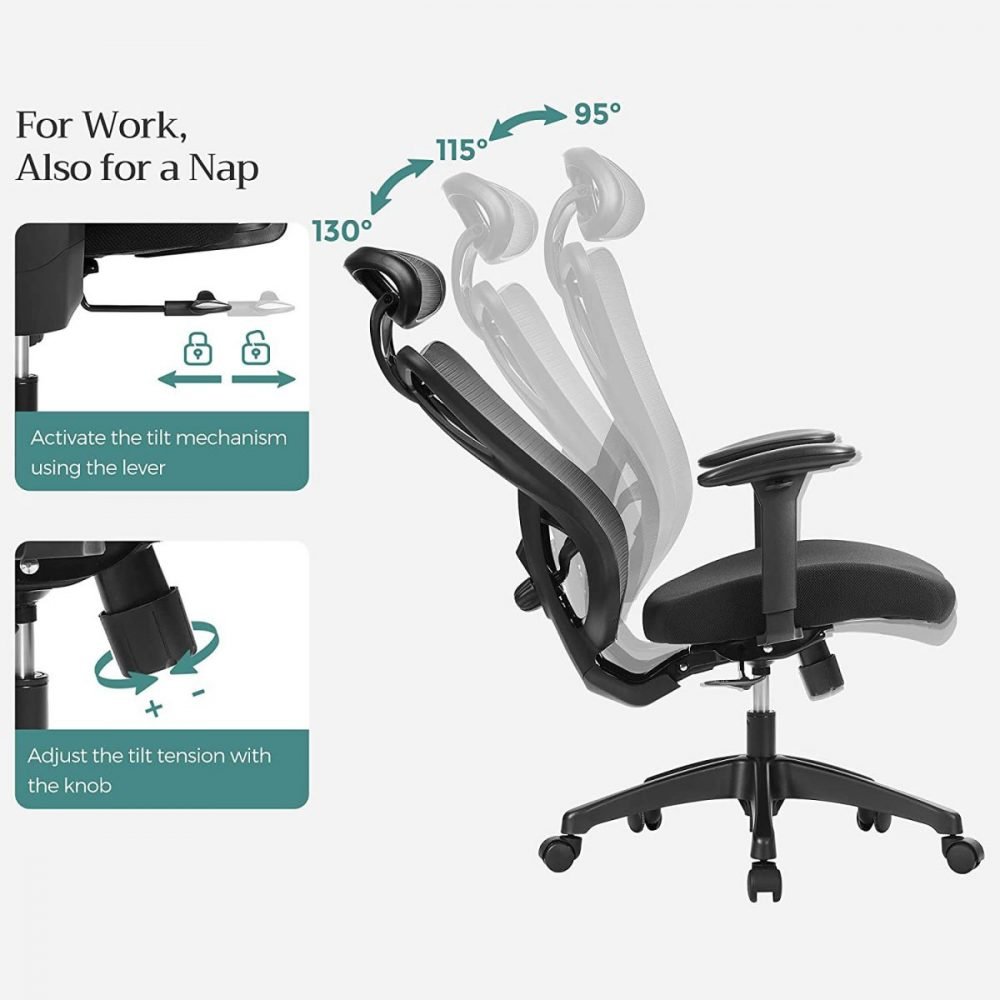 Silla de oficina ergonómica de malla en negro - Imagen 5