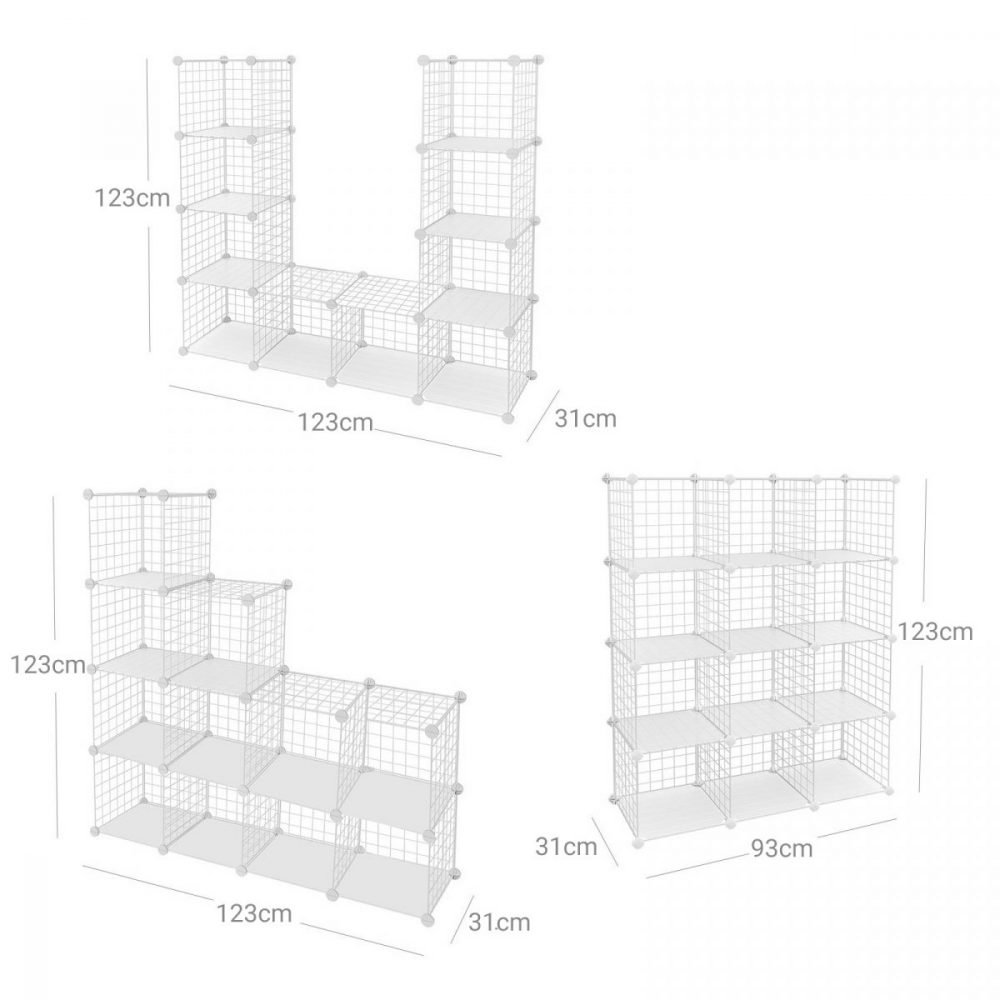 Estantería modular malla hierro 93x31x123 cm, 4 niveles, blanco - Imagen 8