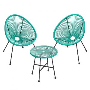 Conjunto muebles jardín 3 piezas, sillas acapulco y mesa, turquesa