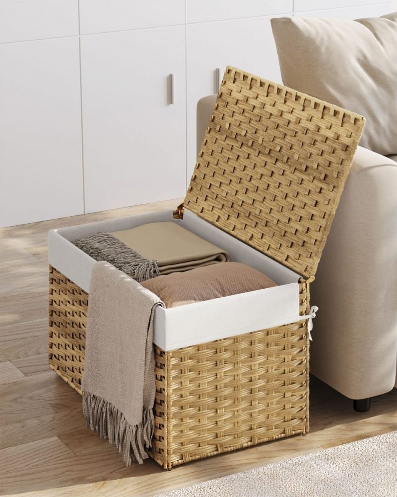Baúl de almacenamiento de ratán 105 l, caja versátil, natural - Imagen 2