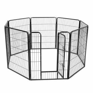 Parque para mascotas de 8 paneles, jaula alta resistencia, negro