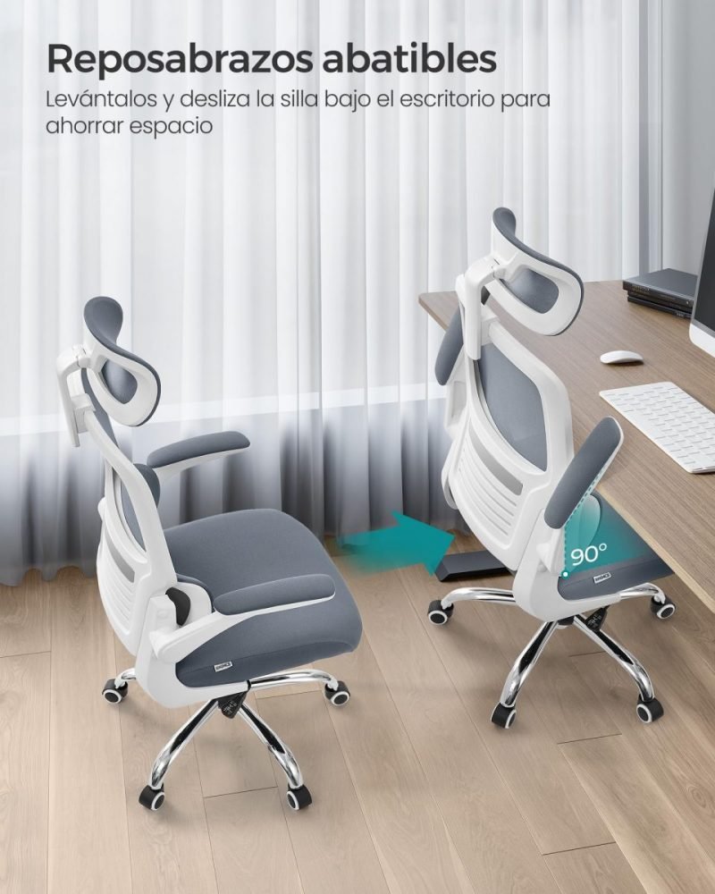 Silla ergonómica de oficina, malla, reposacabezas ajustable, gris paloma - Imagen 3