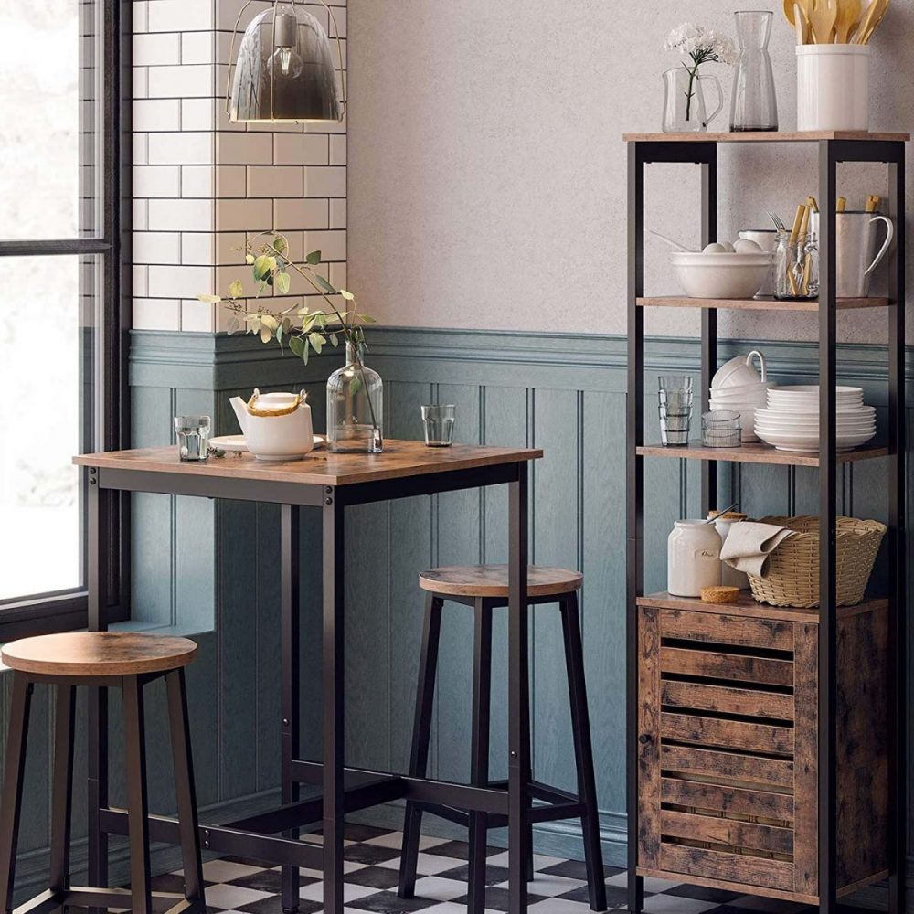 Mesa bar cuadrada alta, estilo industrial, marrón vintage - Imagen 3