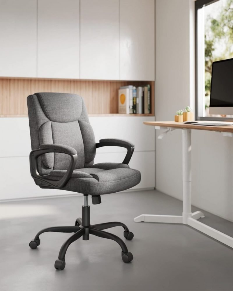 Silla de escritorio ergonómica y giratoria, tapizado gris - Imagen 3