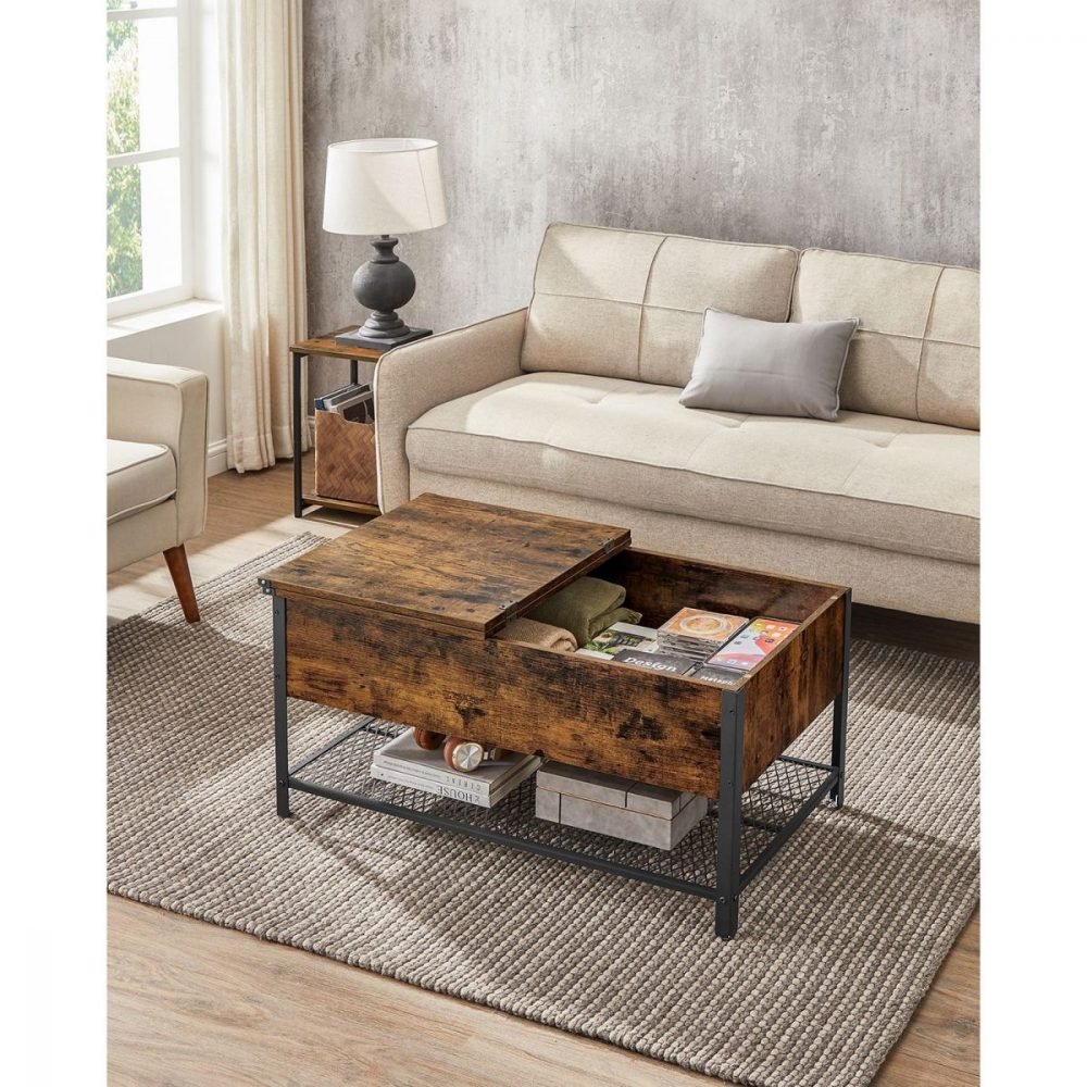 Mesa de centro con tapa abatible y compartimento oculto - Imagen 4