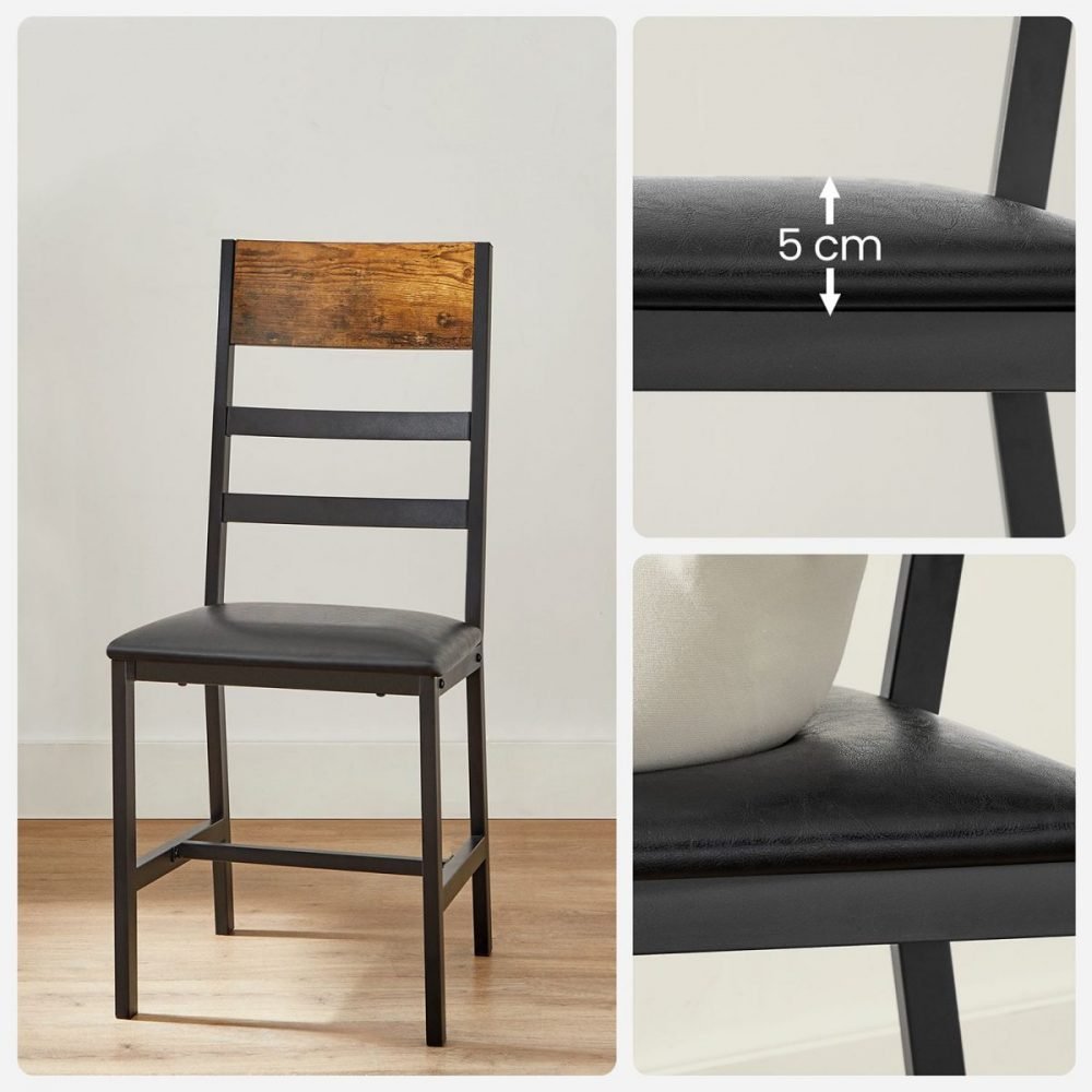 Juego de 2 sillas de comedor, marrón rústico y negro - Imagen 6