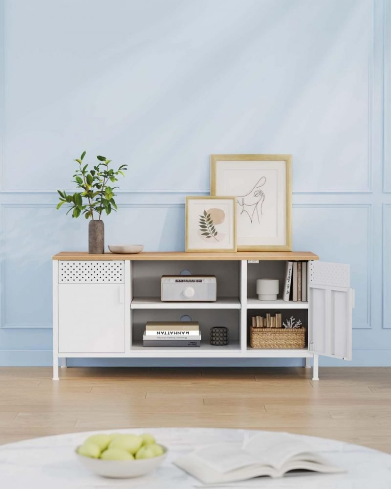 Mueble de tv para pantallas hasta 55 pulgadas con puertas y 3 estantes ajustables - Imagen 3