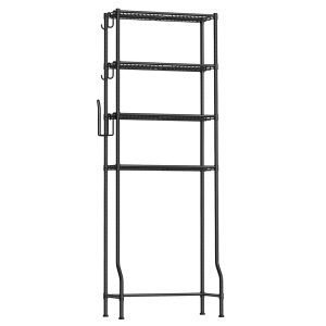 Estantería baño sobre inodoro, 4 estantes ajustables, metal, negro