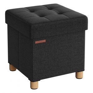 Taburete tapizado con almacenamiento, 38x38x40 cm, negro