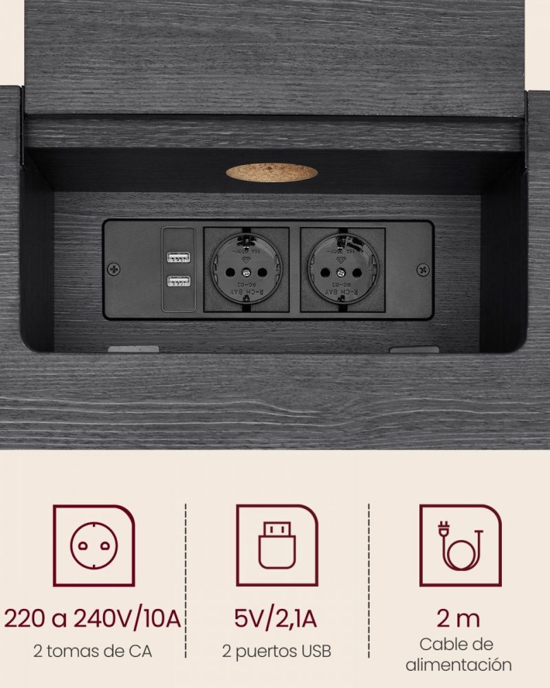 Mesa de consola delgada con multienchufe integrado, gris ahumado - Imagen 5
