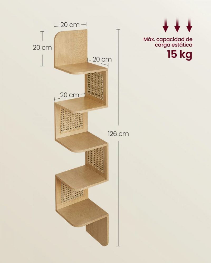 Estantería de esquina boho con 5 niveles, ratán sintético - Imagen 2