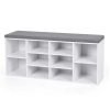 Banco zapatero con asiento acolchado, pasillo o dormitorio, blanco