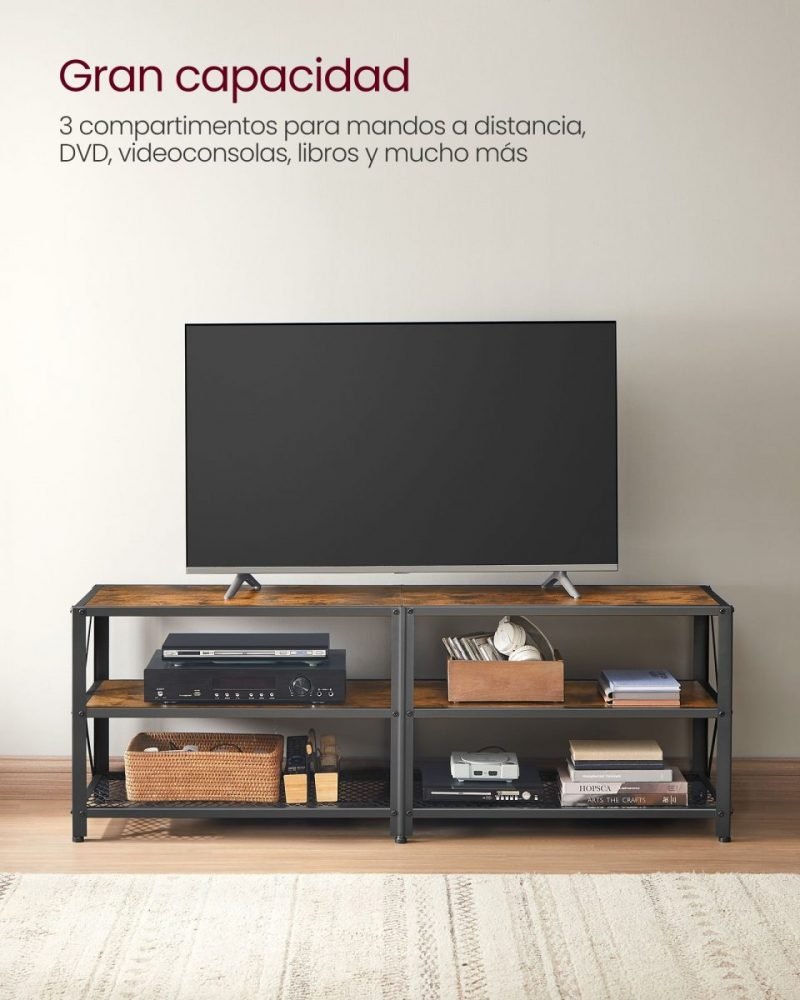 Mueble de tv moderno con estantes, 140 cm, acero - Imagen 5