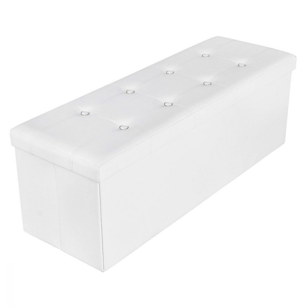 Taburete baúl plegable en blanco, soporta hasta 300 kg