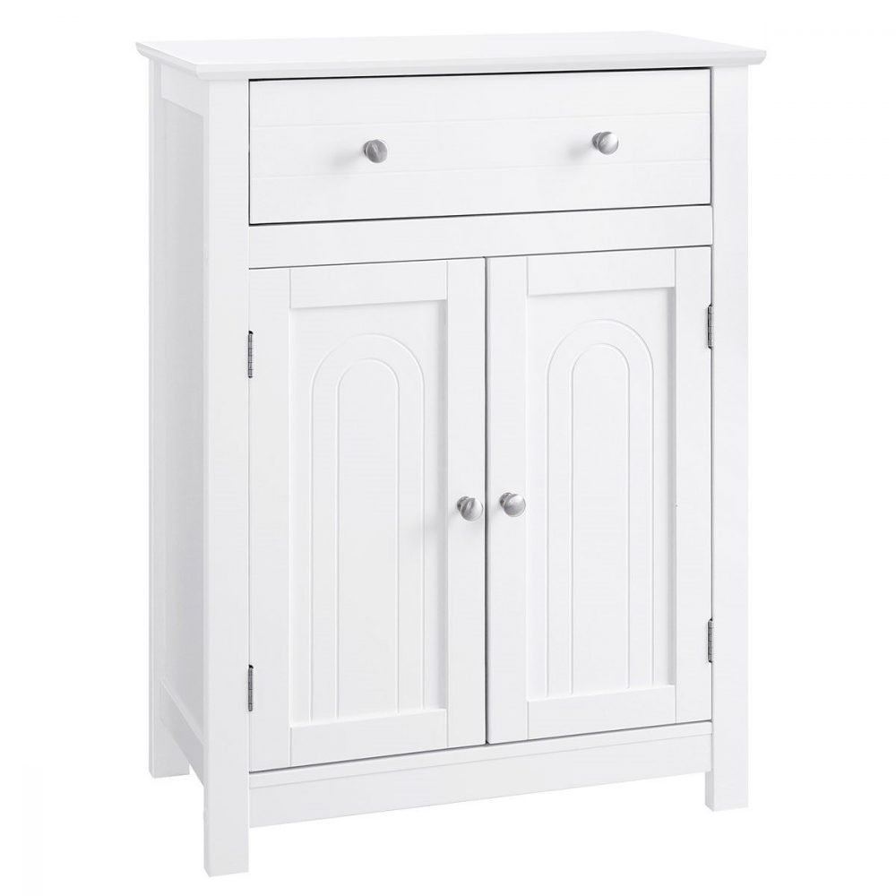 Armario de baño con cajón, balda ajustable, blanco - Imagen 4