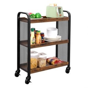 Carrito de cocina estrecho con ruedas, ahorro de espacio, marrón rústico