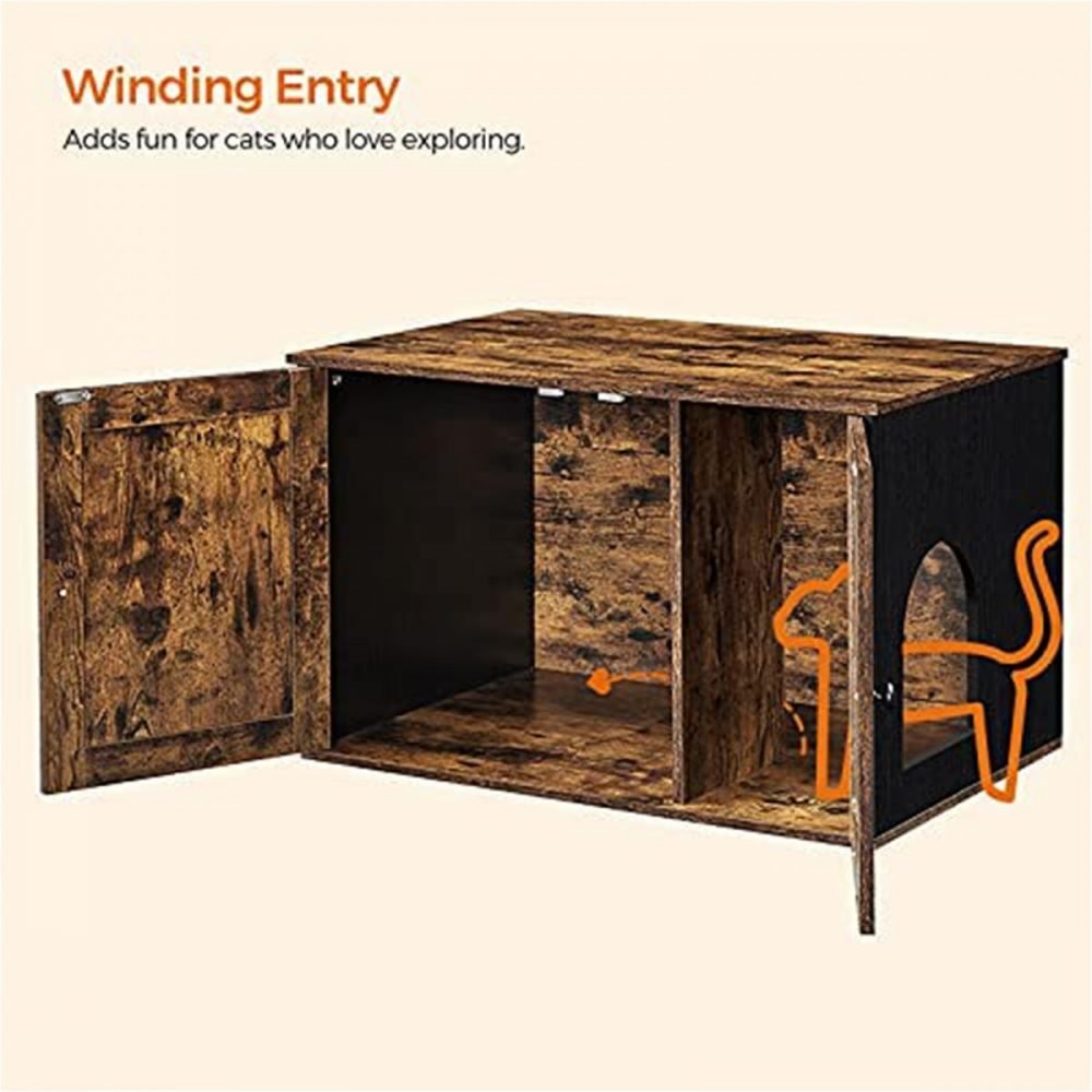 Mueble arenero para gatos con 2 puertas, marrón y negro - Imagen 8
