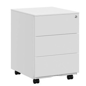 Archivador acero con ruedas y cierre, 3 cajones, blanco