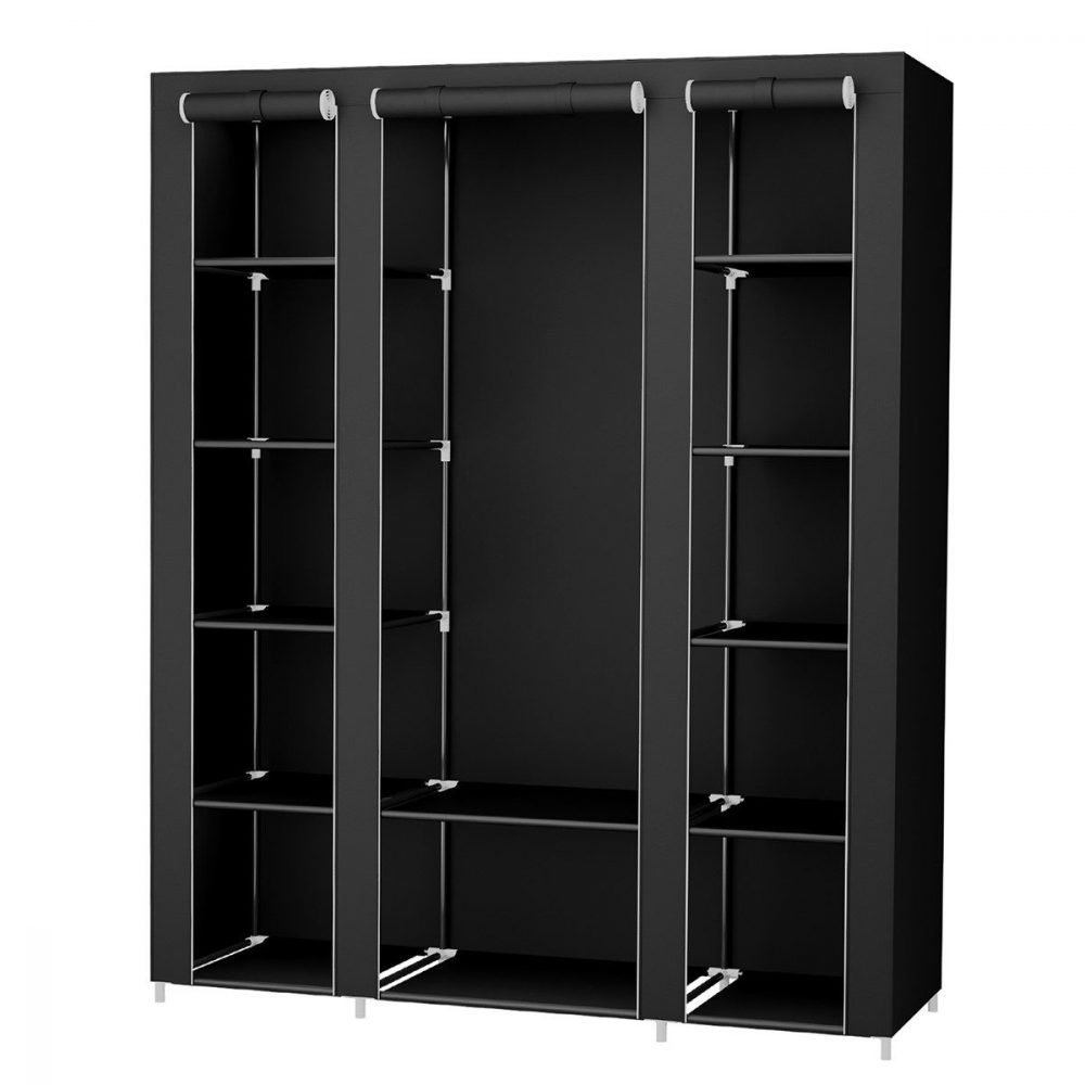 Armario plegable de tela 175x150x45 cm, organizador portátil, negro