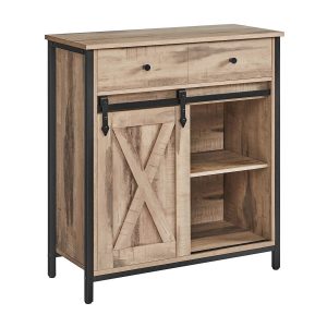 Aparador rústico con puerta corredera, roble y negro