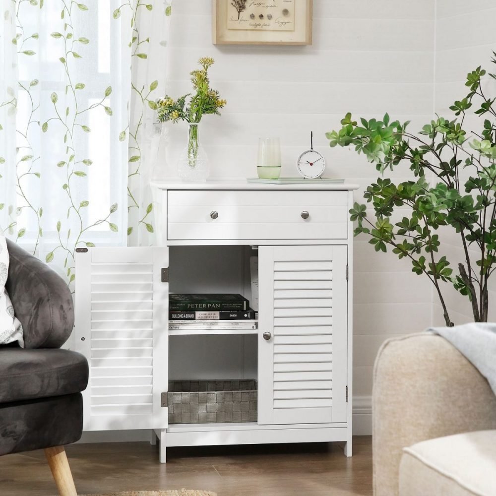 Armario de baño blanco estilo escandinavo con 2 puertas y cajón - Imagen 5