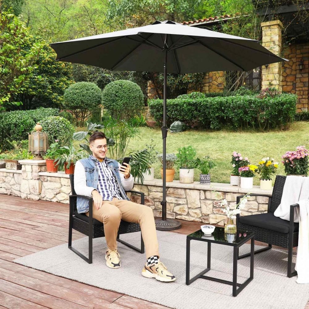 Conjunto muebles ratán jardín 3 piezas, sillas y mesa, negro y gris - Imagen 3
