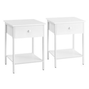 Juego de 2 mesitas de noche con cajón y estante, blanco mate