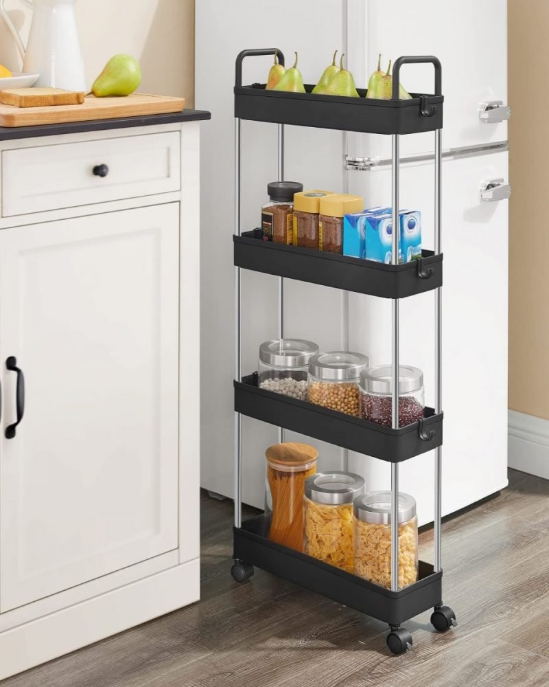 Carrito almacenamiento 4 niveles, cocina, baño, negro - Imagen 3