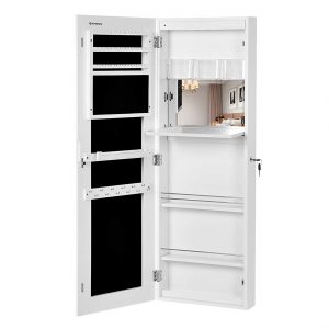 Espejo joyero colgante blanco, organizador con cerradura