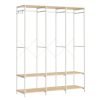 Armario ropa portátil plegable, barras colgar, estantes, beige