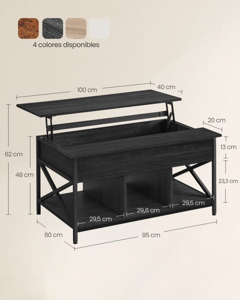 Mesa centro con tablero elevable, almacenamiento, gris carbón - Imagen 6